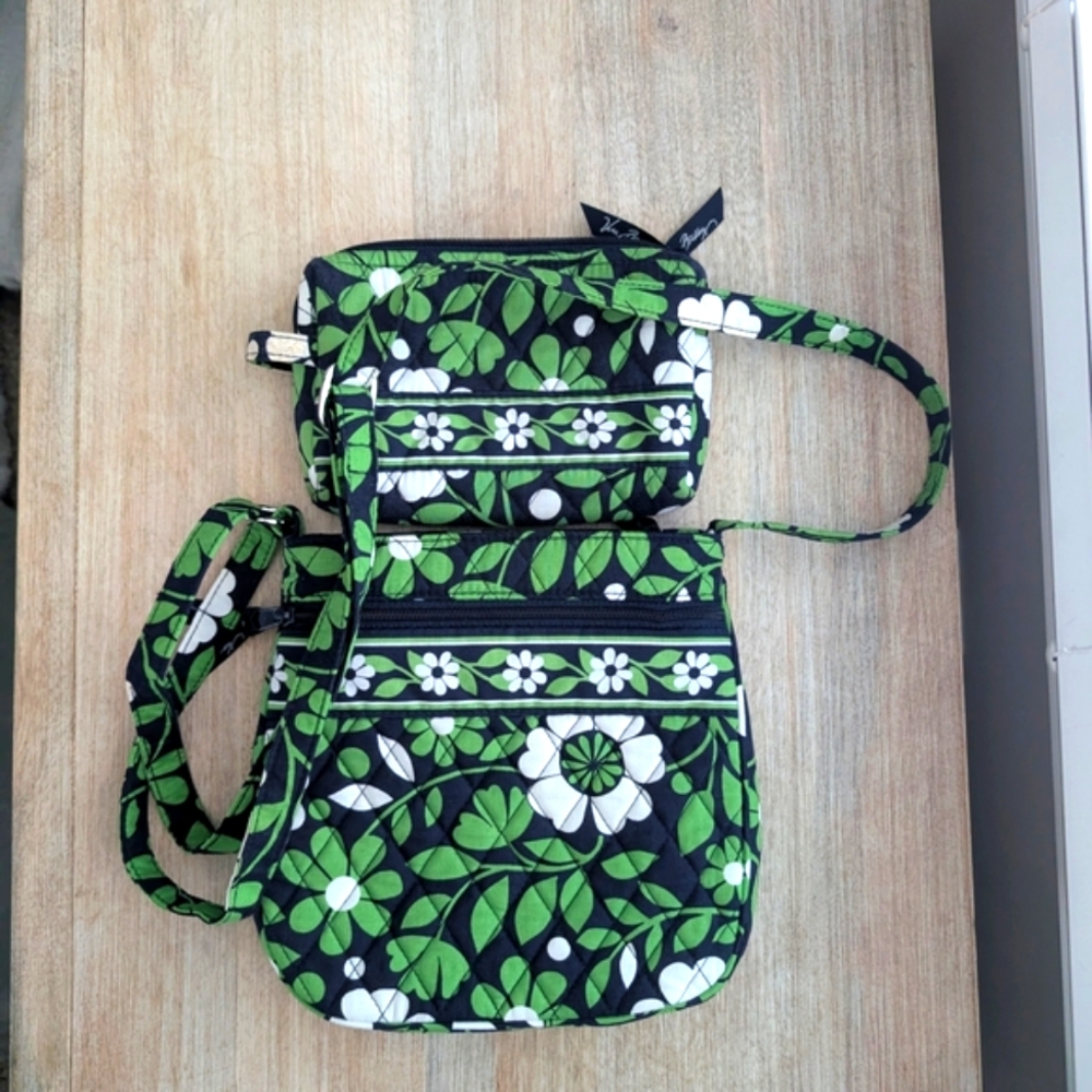 Vera Bradley Green and Navy Blue Quilted Crossbody Bag with Adjustable Strap
